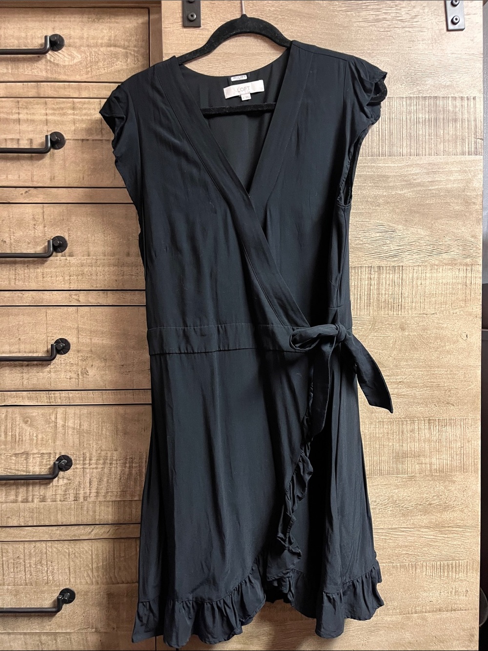LOFT Black Ruffle Wrap Mini Dress
